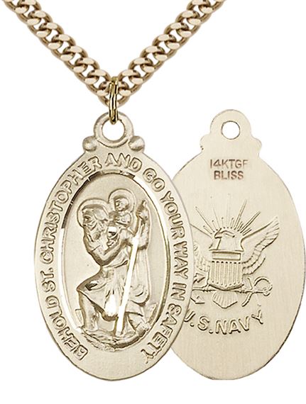 14KT GOLD FILLED ST CHRISTOPHER PENDANT ON A CHAIN - 1 1/8" x 3/4"